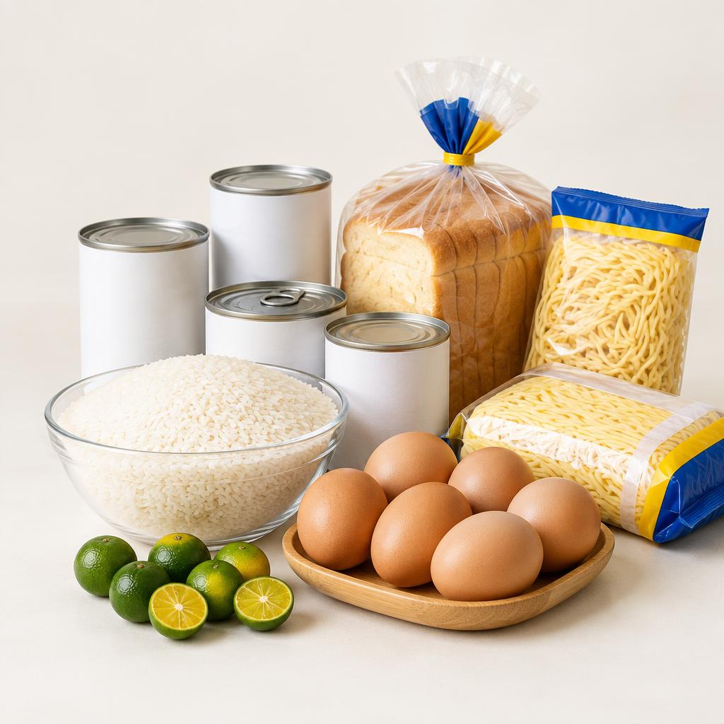 Illustrative assortment of pantry staples