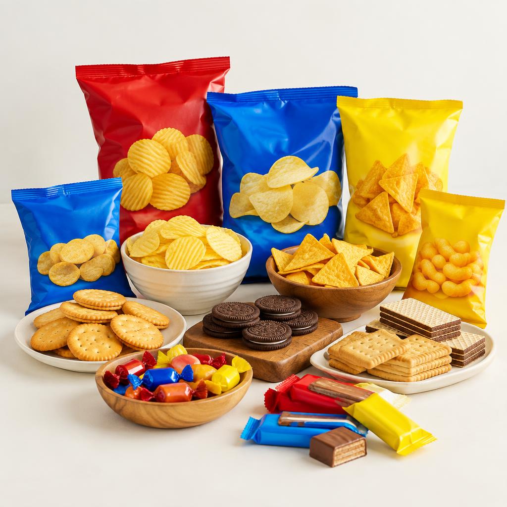 Illustrative assortment of snacks and treats